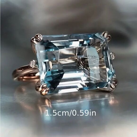 🩵 NEW aquamarine rectangular crystal stone with antique setting 🩵 - Picture 3 of 4